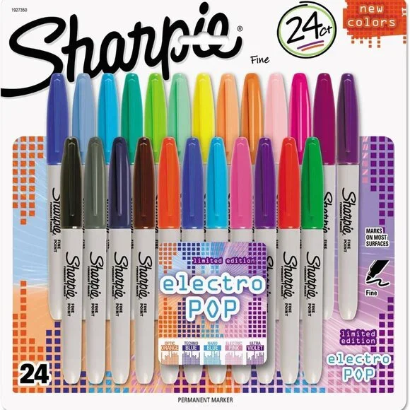 Electro Pop Permanent Markers, Fine Tip, Marker Set, Assorted Colors, 24 Count - - Picture 1 of 9